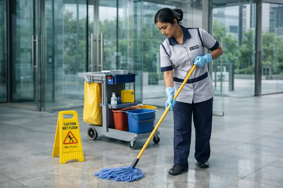 Housekeeping crew with equipment