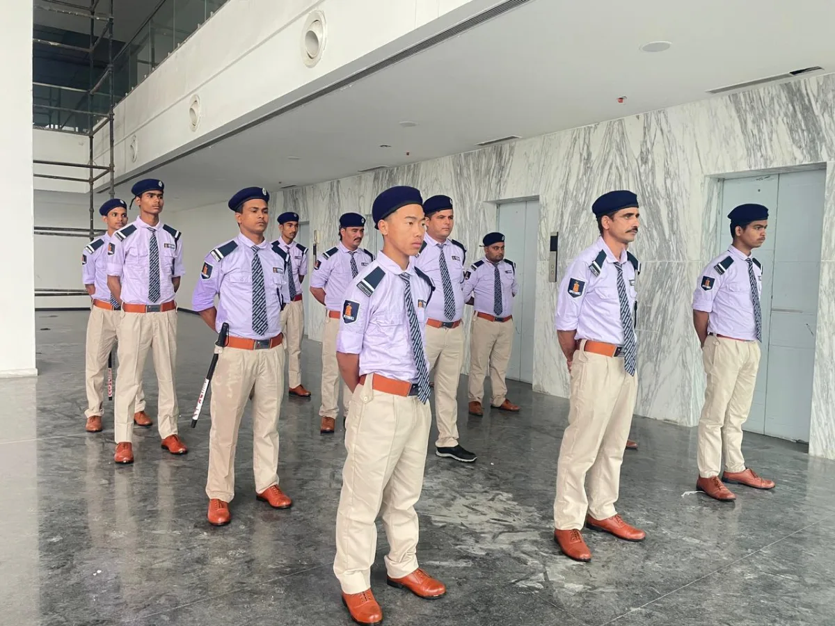 SafetyWall deployment lineup in marble lobby